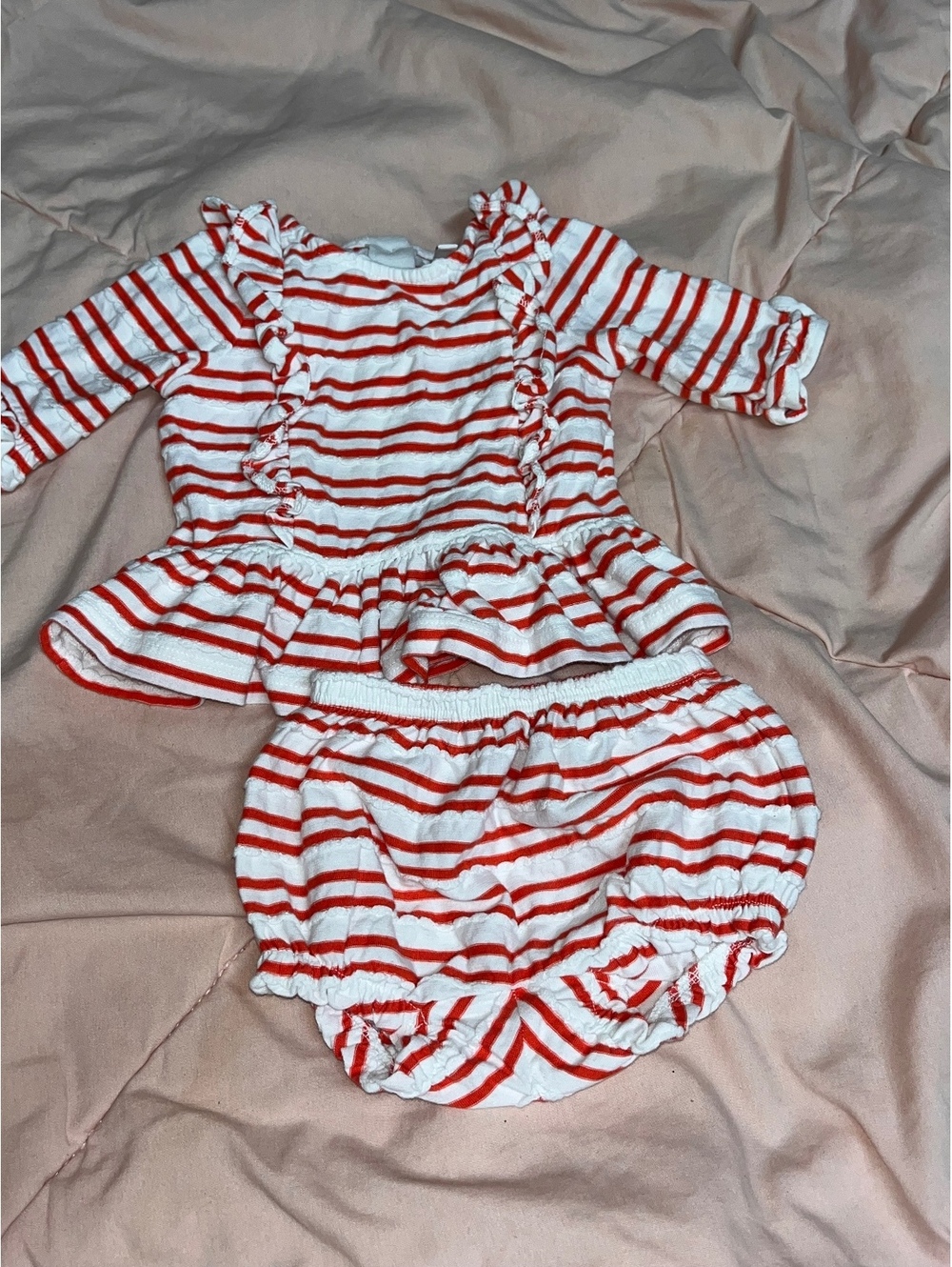 Janie and Jack red and white striped top and bloomers set 3 to 6 months